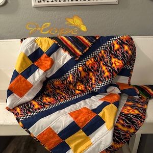 Homemade quilt 52 x 39, boys, hot wheel, flame quilt, design